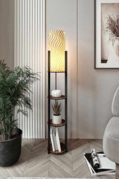 Halımax Dora Ahşap Yuvarlak Raflı Sun Modern Dekoratif Lambader