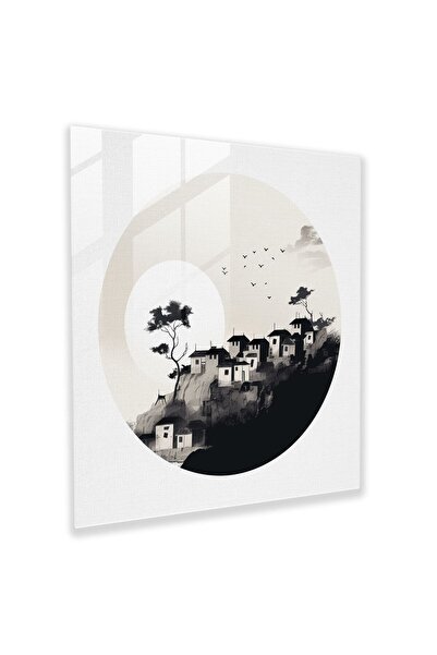 PaintedAnarchy Silhouette Village Glass Painting - Village, Home Decor, Glass...