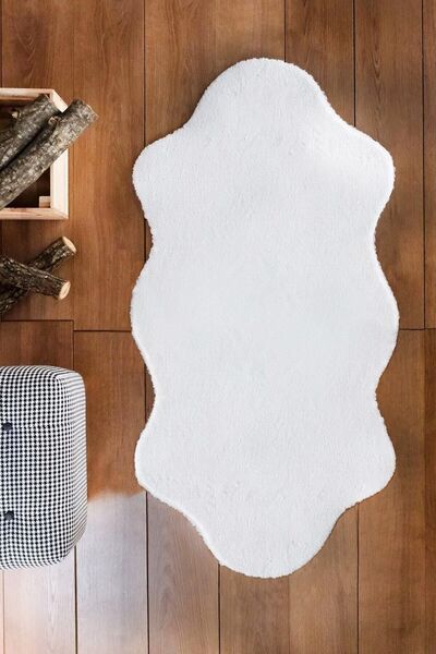 Halımax Tavşan Tüyü Kaymaz Tabanlı Beyaz Post Peluş Halı