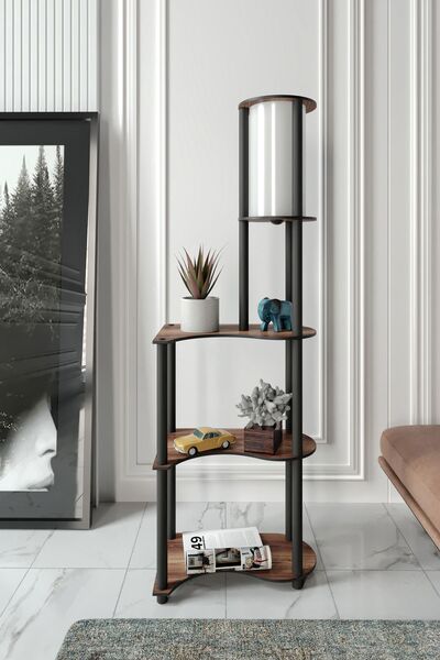 Halımax Riva Dekoratif Raflı Modern Lambader Beyaz Abajur