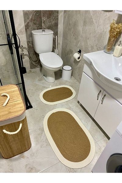Halımax Milda Jute 2-Piece Bath Mat Double-Sided Non-Slip Washable Bath Mat Set 40x60cm & 50x80cm