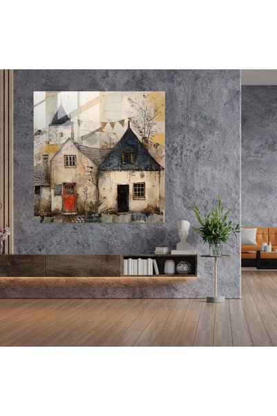 PaintedAnarchy Vintage Village Glass Painting - Village, Wall Decoration, Modern Art, Mixed Media