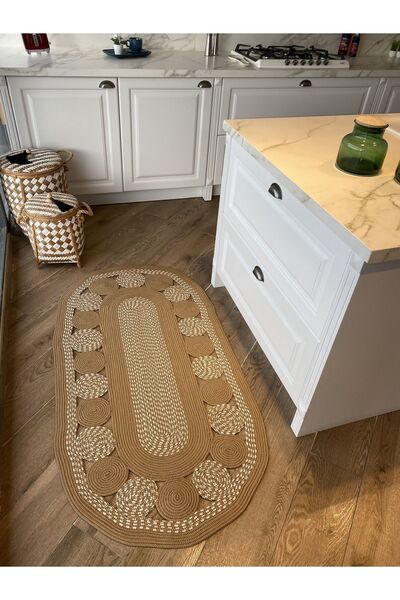 Halımax Milda 45 Jüt Hasır Örgü Bohem Çift Taraflı Kilim Dekoratif Oval Jüt Halı