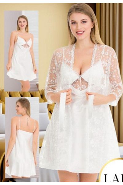 Cooqpoo Rochie din satin 2 piese brodata alb S-M-L-XL Marime Mini