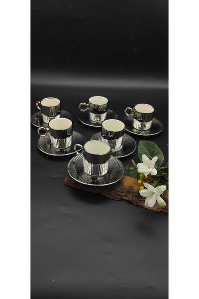 EFEHOME Silver Patterned Coffee Cup Set for 6 People