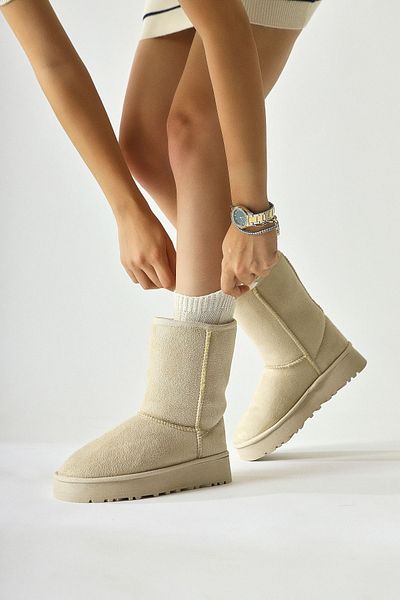Limoya Lena-birgitta Beige Suede γυναικείες μπότες με γούνα εσωτερικά, γυναικεία μποτάκια