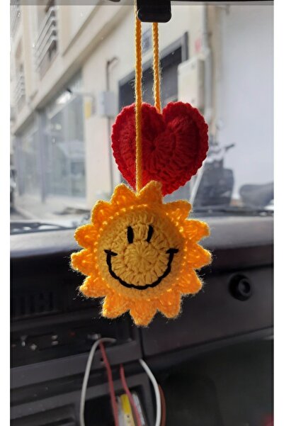 nazegram Knitted Smiley Face Car Ornament, Rearview Mirror Ornament, Handmade...