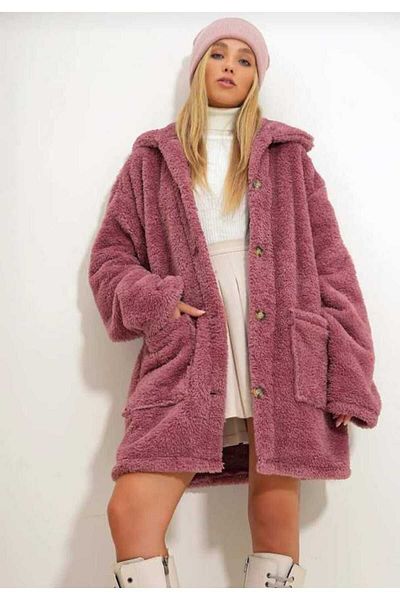 OlaLady Γυναικείο βελούδινο μπουφάν Oversize - Διπλή τσέπη και χωρίς επένδυση με κουμπιά