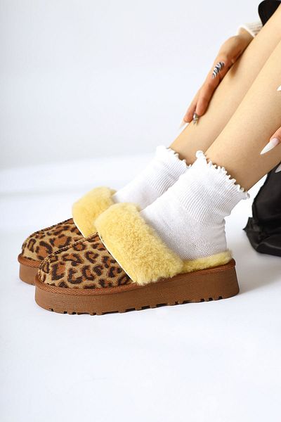 Limoya Anne-margrete Leopard Pattern Suede Faux Fur Λεπτομερείς Παντόφλες Γυναικείες Παντόφλες