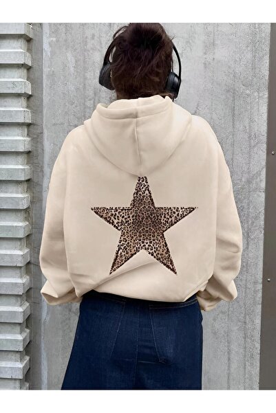 trendgar Бежов и тъмносин капсулен суичър с щампа с леопард унисекс