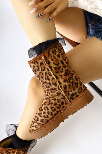 Limoya Lena-Birgitta Leopard Print Suede Γυναικείες Μπότες - Εσωτερικά με Γούνα, Στυλ έλξης