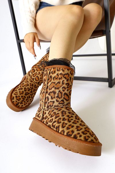 Limoya Lena-Birgitta Leopard Print Suede Γυναικείες Μπότες - Εσωτερικά με Γούνα, Στυλ έλξης