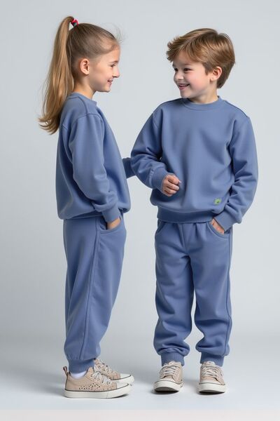 minojoy Atter Koloni Mavi Pamuklu Çocuk Sweatshirt Eşofman Altı 2'li Takım