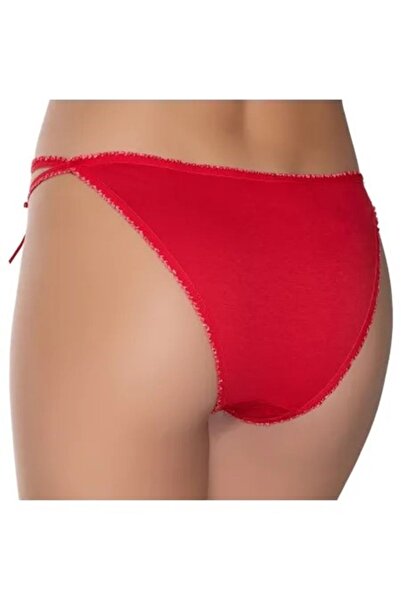 GÜMÜŞ Kadın Likralı İpli Tül Dantel Bikini Kırmızı