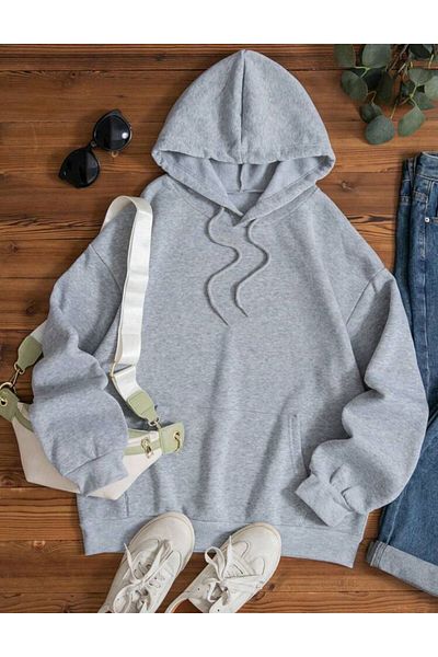 FAVORİST Hooded Basic Sweatshirt - Plain Unprinted, Oversize