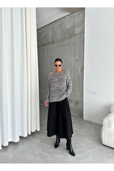 Laluvia Lola Schwarzer langer Rock mit Reißverschluss