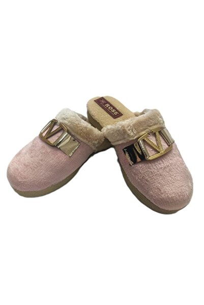 NETSHOES Kışlık Ev Terliği PEMBE Peluş Yünlü TOKALI  Kadın Terlik Misafir Çey...