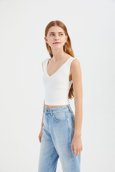 Hiccup Πλεκτό Crop Top με λαιμόκοψη V