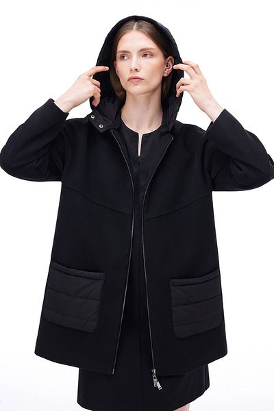 Perspective Black Mona Regular Fit Crew Neck Fitted Sleeve Women's Coat