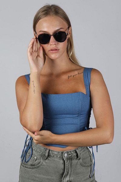 TomyHelf Black Drop Frame Women's Sunglasses - Black Glass