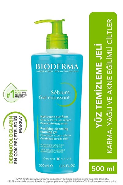 Bioderma Sebium Foaming Gel Karma, Yağlı ve Akne Eğilimli Ciltler İçin Yüz Temizleme Jeli 500 ml