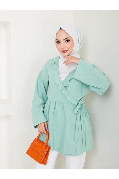 VOLT CLOTHİNG Collar Tied Frilly Women's Hijab Tunic