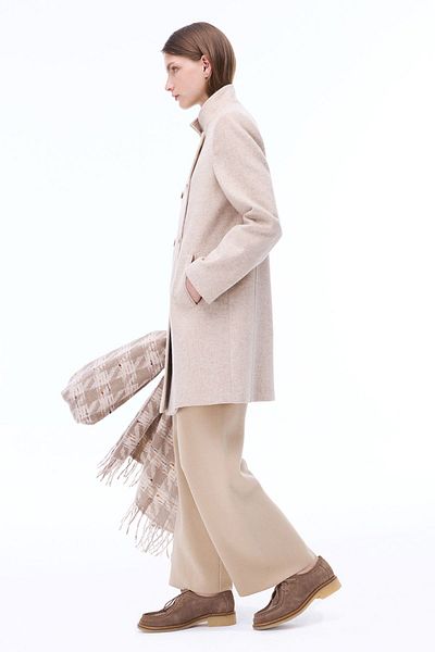 Perspective Arlines Beige Women's Coat - Over-The-Knee Fitted Sleeves and Prevailing Collar