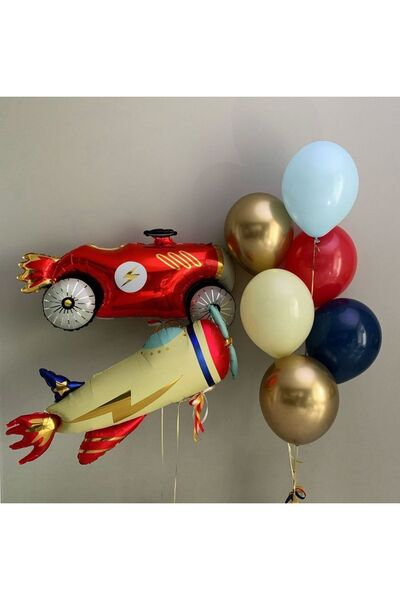 Çemrek Süs Parti Folyo Model Uçak Ve Yarış Arabası Folyo Balon Seti 12'li