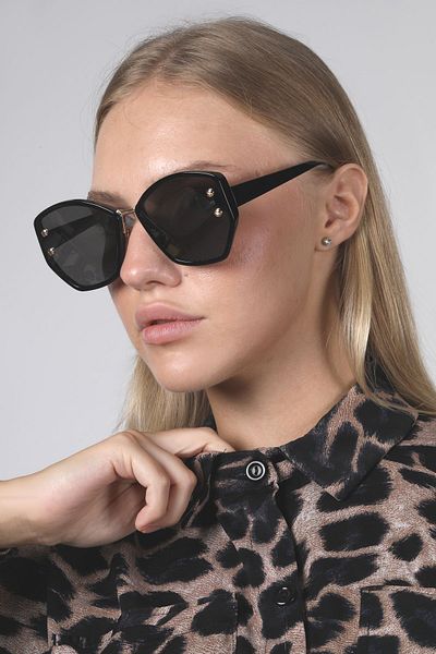 TomyHelf Black Geometric Patterned Women's Sunglasses - B4005
