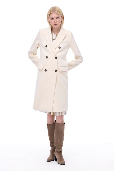 Perspective Mona Slim Fit Long Length False Sleeve Men's Collar Ecru Color Women's Coat