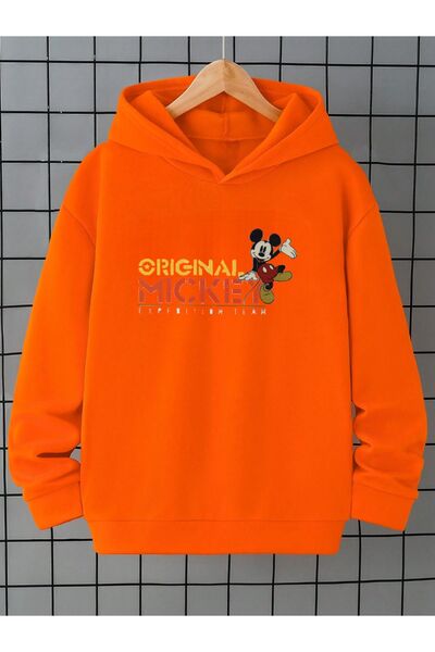 Heybely Kids Pamuklu Çocuk Kapüşonlu Sweatshirt İki İplik Şardonlu Mickey Bas...