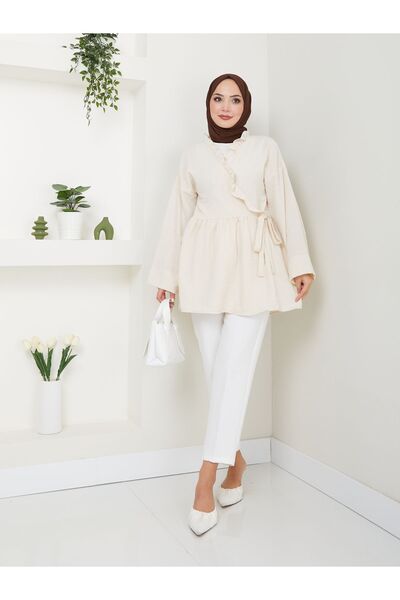 VOLT CLOTHİNG Női hidzsáb tunika nyakkendővel és fodrokkal