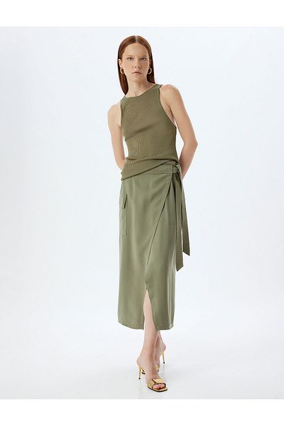 Koton Zweireihiger Midirock aus Modal mit hoher Taille und seitlicher Schleife