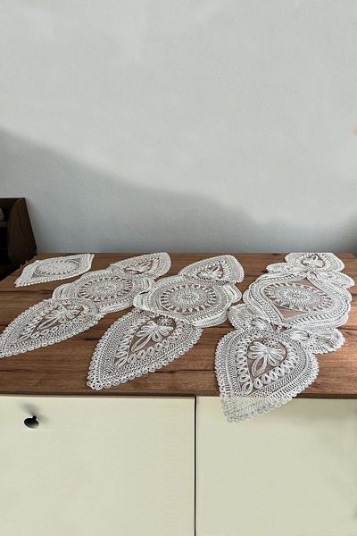 Çt Çeyizci Tekstil Creme Farbe 5 Stück Französisch Spitze Lounge Set