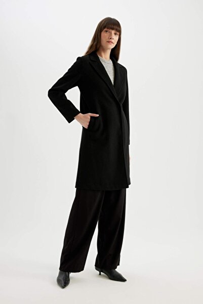 DeFacto Long Stamp Coat Regular Fit Double Breasted Lapel Snap Closure with Pockets A1090Ax24Au