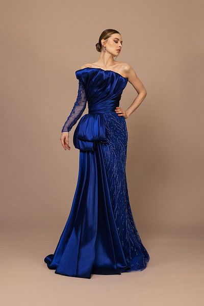 Kenzel Transparent Detailed Single Sleeve Long Dress
