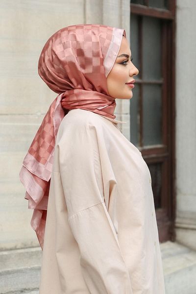 Hint İpek Checkerboard Patterned Monogram Shawl Monov03-36