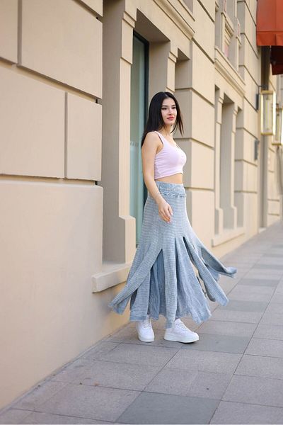 AYASOFYA OTANTIK Gray Cotton Knitwear Women's Skirt - Elastic Waist and Lined