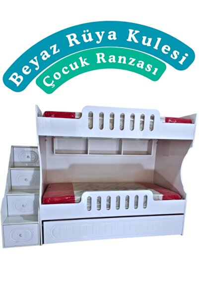 mürsel mobilya MDF 3 Kişilik Beyaz Rüya Kulesi Çocuk Ranzası
