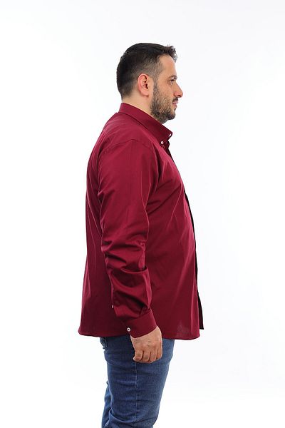 TOUSUS Men's Large Size Claret Red Cotton Buttoned Collar Pocket Long Sleeve Shirt (6651)