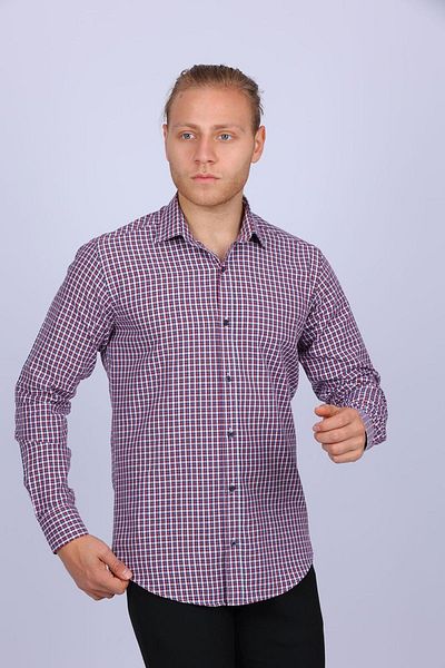 TOUSUS Мъжка риза Slim Fit Plaid в червено бордо Slm-5008-tss