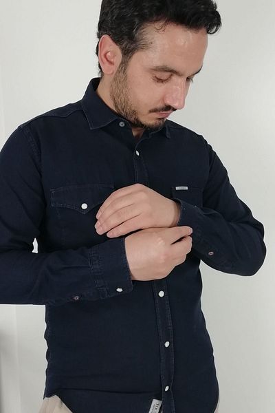 TOUSUS Ανδρικό πουκάμισο Slim Fit Indigo Oxford Slm-2001-tss