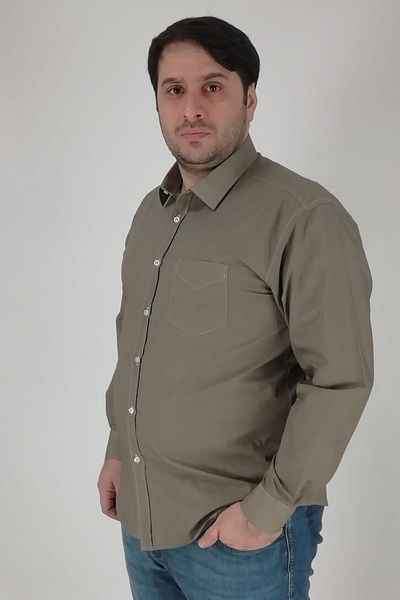 TOUSUS Ανδρικό πουκάμισο μεγάλου μεγέθους Vintage Plain Khaki Btl-6177-tss