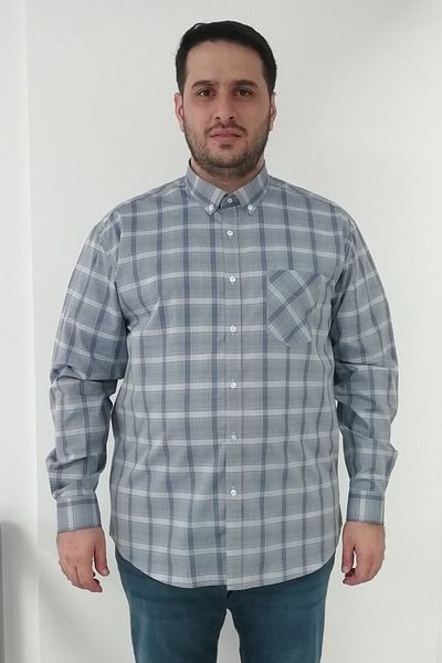 TOUSUS Голям размер карирана мъжка риза индиго ликра Btl-6163-tss