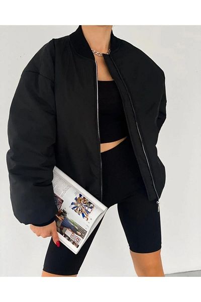 La Querta Schwarze Oversize-Bomberjacke für Unisex