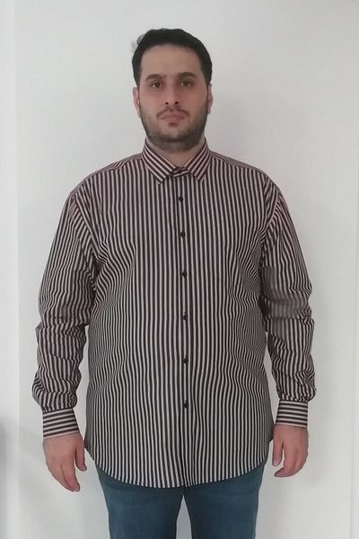 TOUSUS Ανδρικό πουκάμισο μεγάλου μεγέθους μαύρο κόκκινο ριγέ Btl-6146-tss