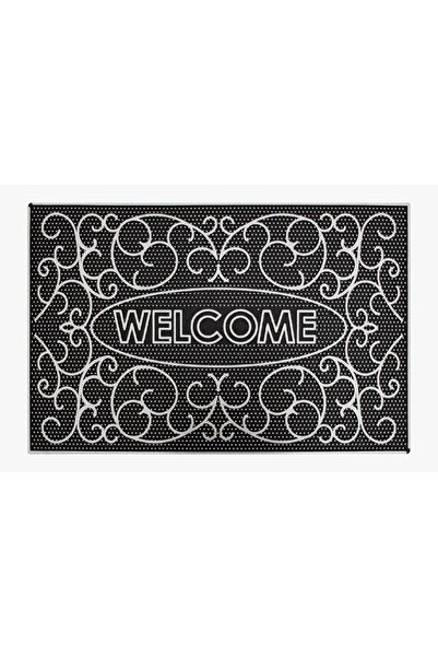 BirceHome Dekoratif Welcome Silver Sarmaşık Desenli  Kaymaz Kalın Kapı Önü Paspası