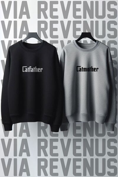 Vordevia Cat Father Cat Mother Printed Crew Neck 3 Thread Hooded Wide Fit Φού...