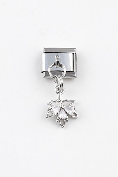 Sortie Aksesuar Çınar Yaprağı Figürlü Zirkon Paslanmaz Çelik Italyan Charm Bi...