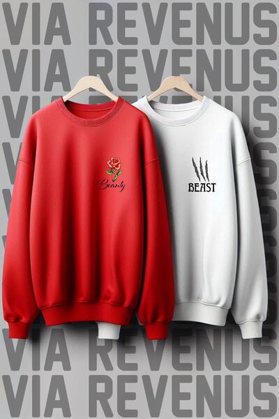 Vordevia سويت شيرت عزيزي ذو 3 خيوط - طباعة الجمال والوحش بقصة واسعة